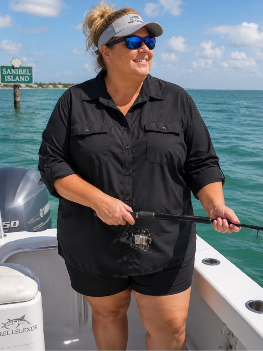 Reel Legends Womens 3X Black Vented Fishing Shirt UPF Long Sleeve Boating - Picture 12 of 13